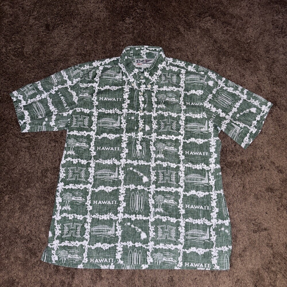 Reyn Spooner Hawaiian Shirt Men’s L Green Hawaii Surf Aloha Button Down
